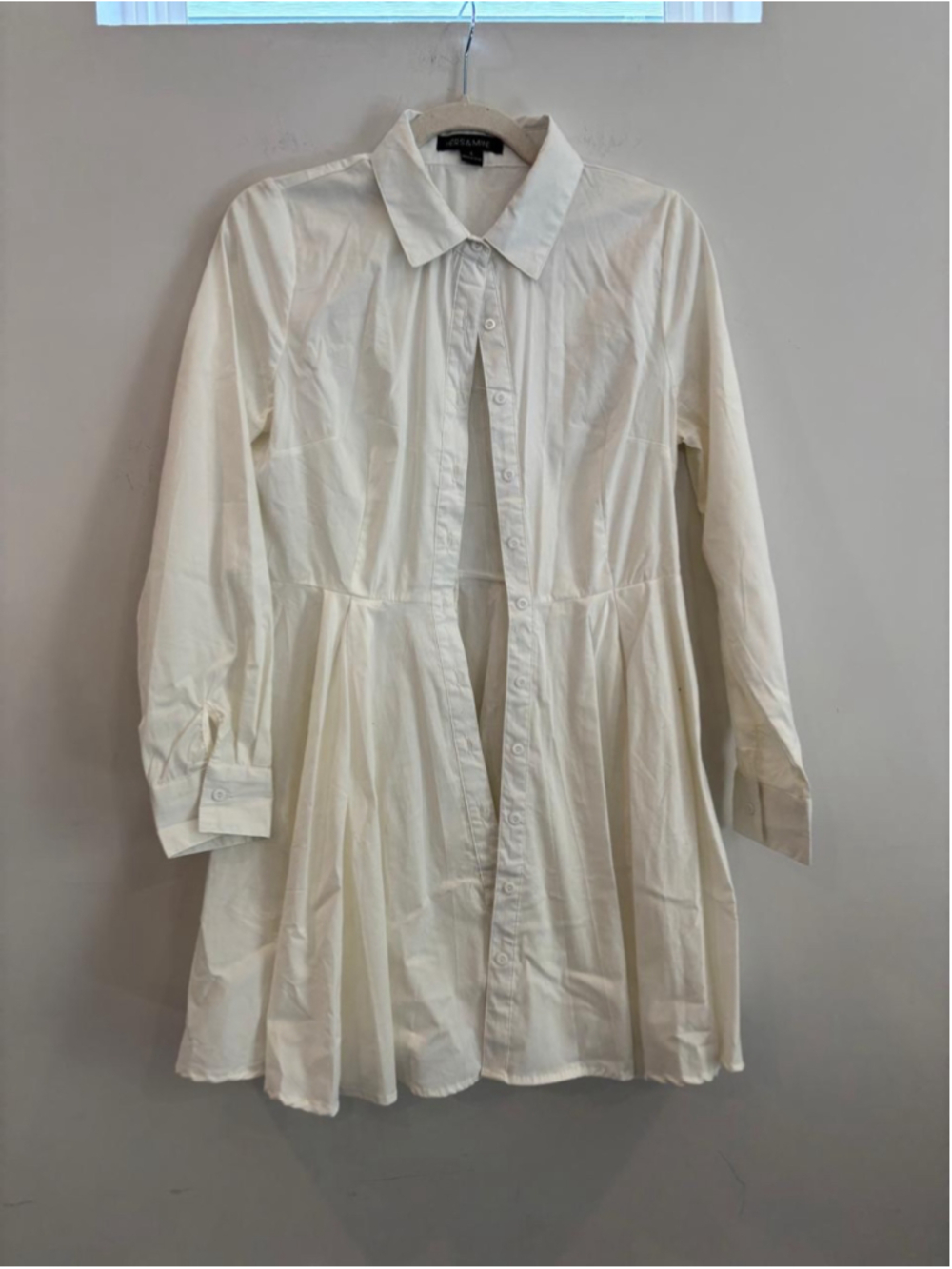 Hers & Mine White Button Front Fit Flare Shirt Dress Long Sleeve S #S31